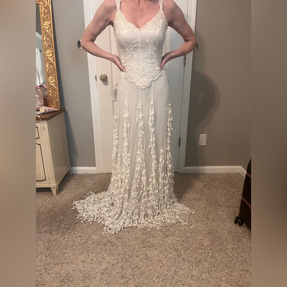 Vintage couture Claire Pettibone wedding dress French silk and beads - Picture 8 of 16